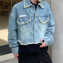 Load image into Gallery viewer, Fringed Cropped Denim Jacket
