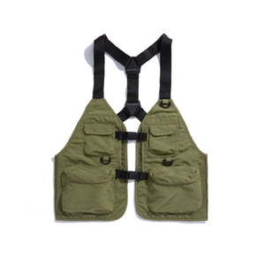 Cargo Vest Collarless Cardigan Jacket