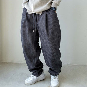 Loose Herringbone Casual Straight Drawstring Pants