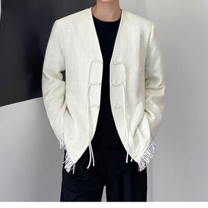 Buckle V-neck Tassel Casual Suit Jacket