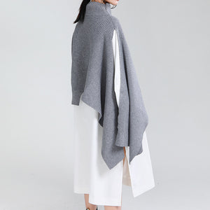 Loose Turtleneck Shawl Sweater