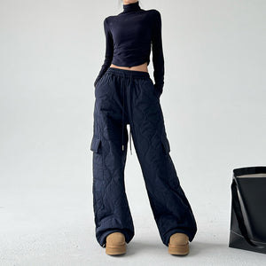 Multi-pocket Workwear Cotton Thickened Wide-leg Pants