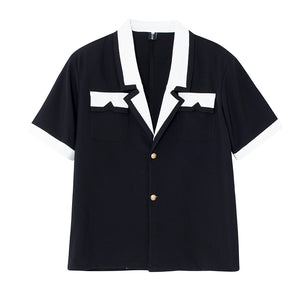 Contrast Lapel Short Sleeve Shirt Jacket