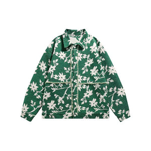 Floral Green Single Breasted Lapel Jacket