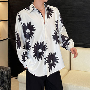 Black Floral Print Long Sleeve Shirt