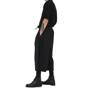 Black Elastic Waist Wide-leg Pants