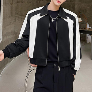 Black And White Colorblock Shoulder Pad Cropped Jacket