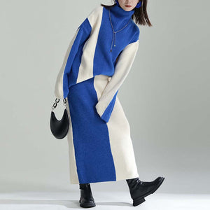 Contrast Color Stitching Sweater Two-piece Set