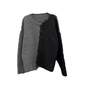 Dark Irregular Color Matching Knit Cardigan