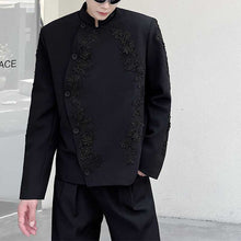 Load image into Gallery viewer, Embroidered Stand Collar Bias Placket Jacket
