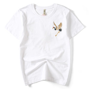 Crane Embroidered Short Sleeve T-Shirt