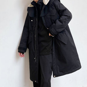 Black Shawl Hooded Mid Length Padded Coat