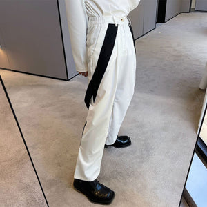 Black And White Contrast Tie Irregular Pants