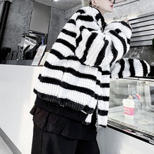 Load image into Gallery viewer, Black And White Contrast Stripe Plush Jacket
