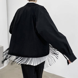 Black Fringed Cropped Lapel Jacket