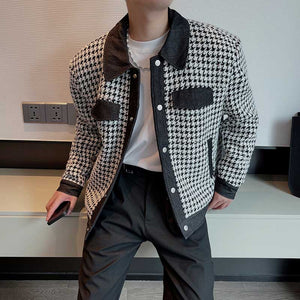 Houndstooth Patchwork Lapel Jacket