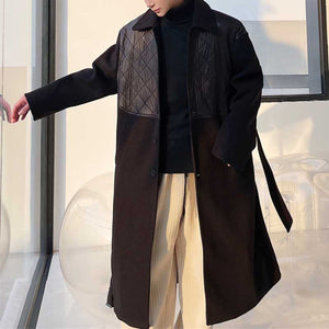 Diamond Lattice Stitching Thickened Long Trench Coat