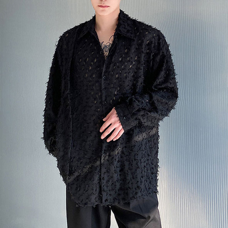 Furry Fringe Irregular Jacquard Shirt