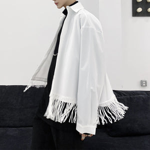 Black Fringed Cropped Lapel Jacket