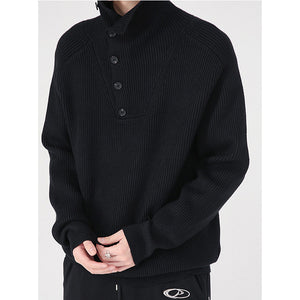 Button Turtleneck Knit Sweater