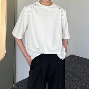 Beaded Shoulder Line Short Sleeve T-Shirt