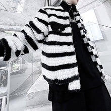 Load image into Gallery viewer, Black And White Contrast Stripe Plush Jacket
