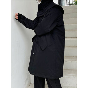 Black Shawl Hooded Mid Length Padded Coat