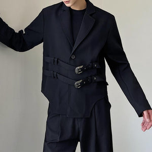 Dark Girdle Buckle Decoration Suit Jacket