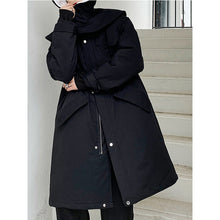 Load image into Gallery viewer, Black Shawl Hooded Mid Length Padded Coat
