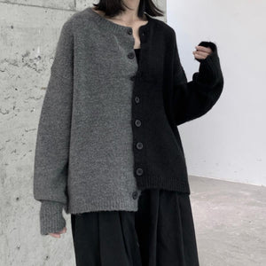 Dark Irregular Color Matching Knit Cardigan