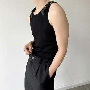 Leather Shoulder Loops Knit Vest