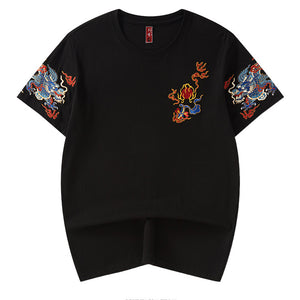 Dragon Embroidered Loose Short Sleeve T-Shirt