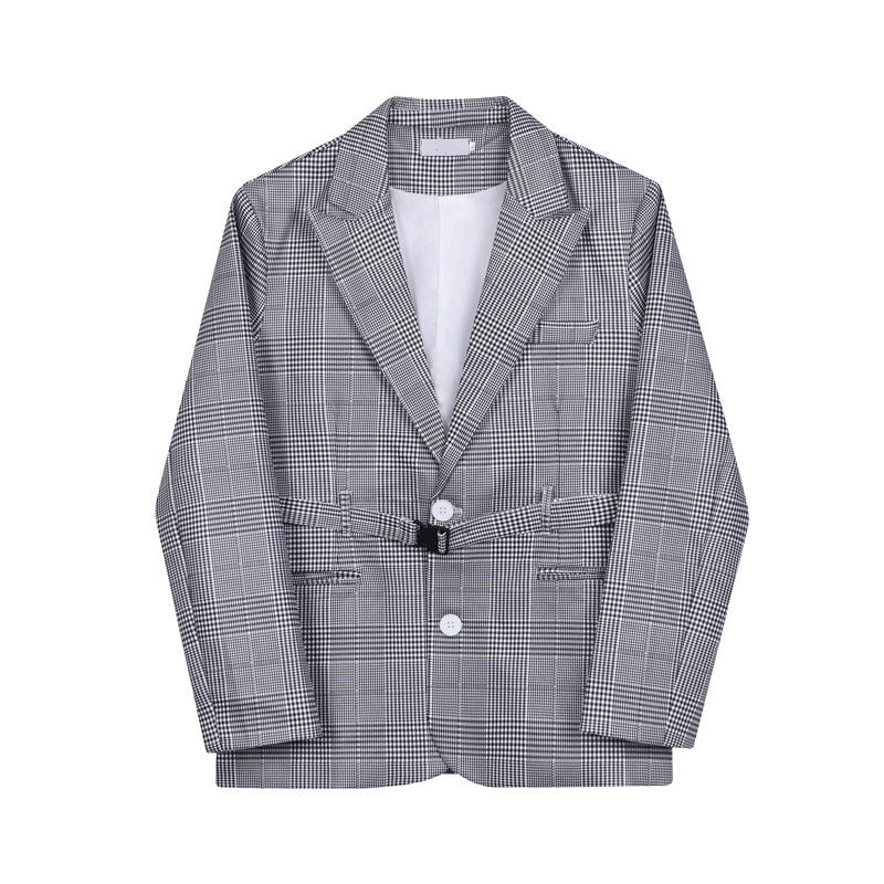 Houndstooth Belted Waist Casual Blazer