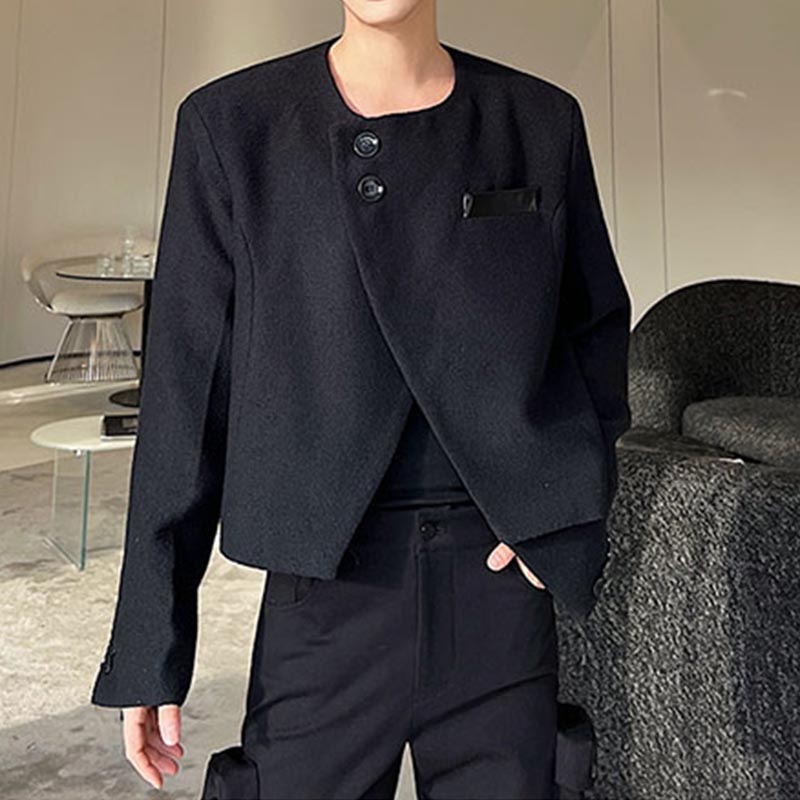 Irregular Slanted Placket Cropped Jacket