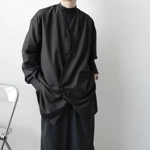 Black Single Breasted Long Sleeve Casual Coat