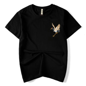 Crane Embroidered Short Sleeve T-Shirt