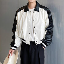 Load image into Gallery viewer, Black and White Contrast PU Leather Short Jacket
