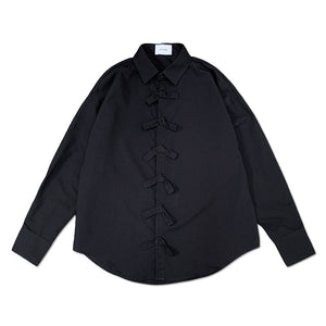 Bow Button Embellishment Long Sleeve Shirt