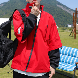 Outdoor Stand Collar Fake Two Piece Jacket