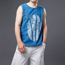 Load image into Gallery viewer, Blue Bamboo Cotton Linen Print Tank Top
