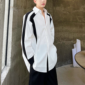 Black and White Contrast Stitching Long-sleeved Shirt