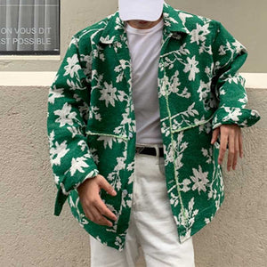 Floral Green Single Breasted Lapel Jacket