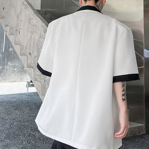 Contrast Lapel Short Sleeve Shirt Jacket