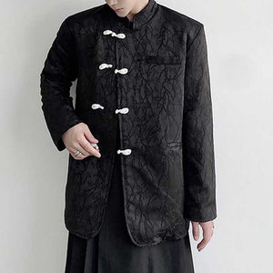 Jacquard Satin Stand Collar Buckle Vintage Jacket