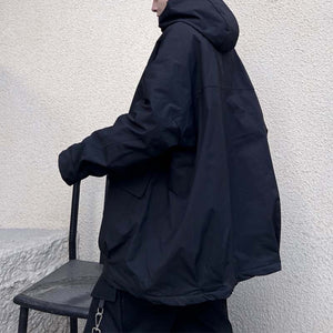 Dark Hooded Thickened Trench Coat