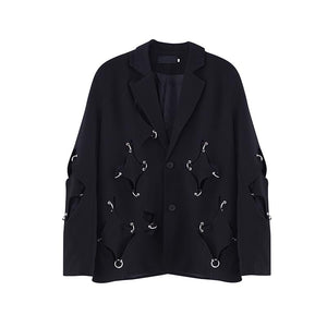 Irregular Ripped Metal Buckle Splicing Blazer