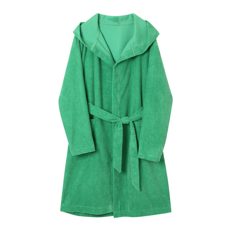 Green Tie Hooded Midi Robe Jacket