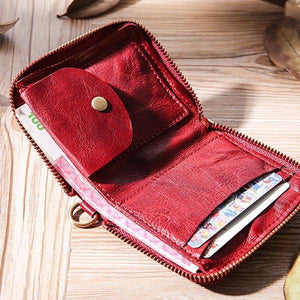 Hand Made Retro Genuine Leather Zipper Wallet