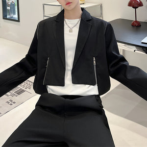 Front Zipper Slit Cropped Blazer