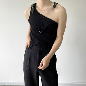 Leather Shoulder Loops Knit Vest